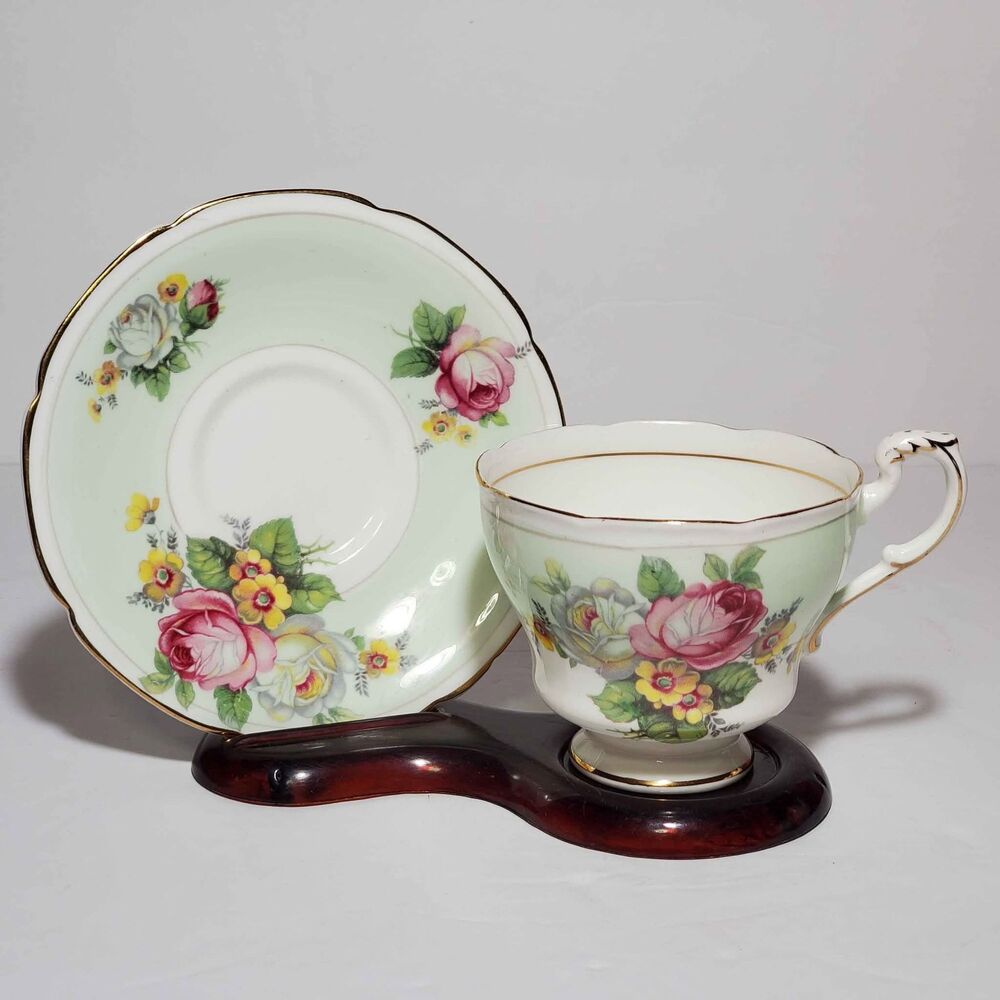 Paragon Teacup and Saucer Pink White Yellow Flowers Vintage